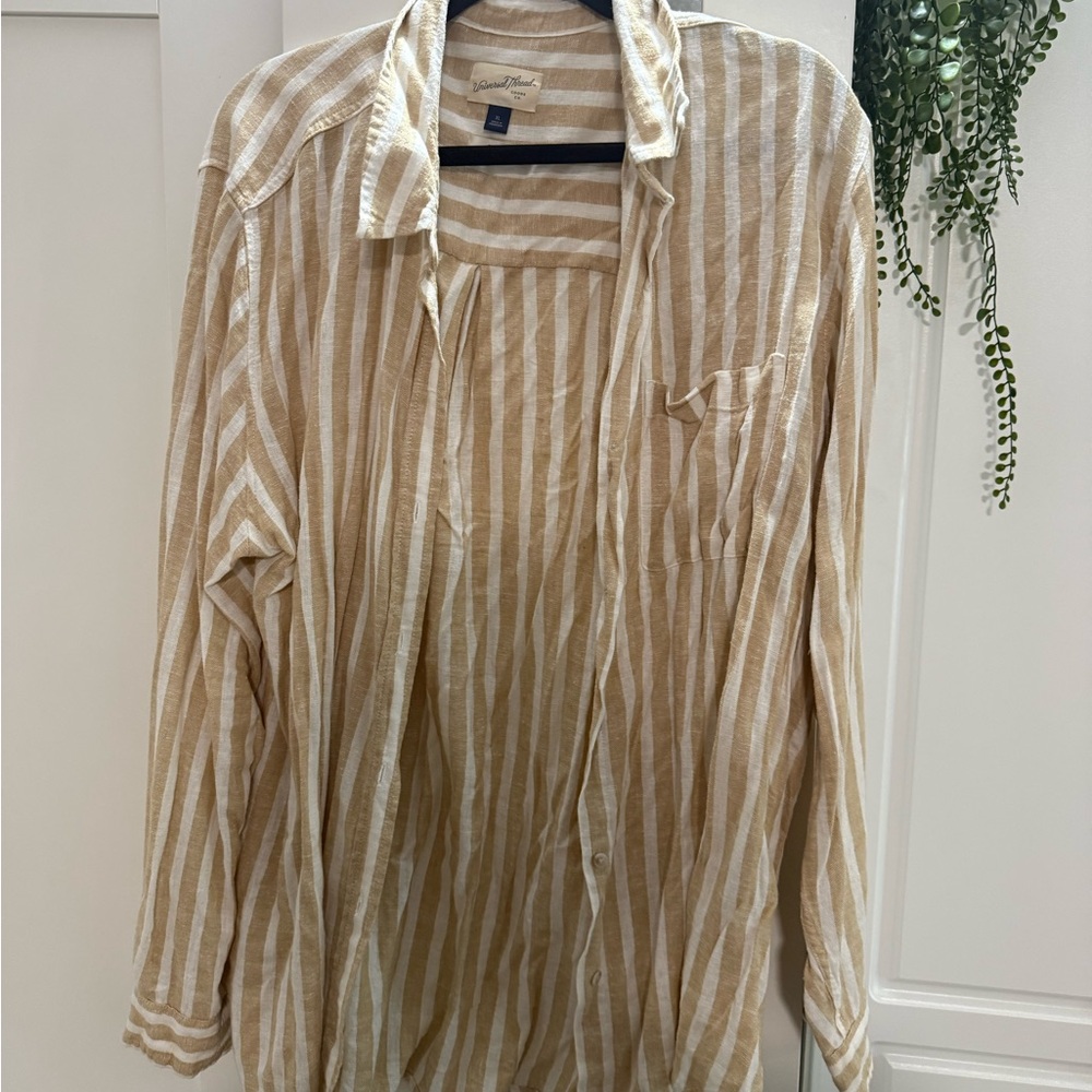 Universal Thread Beige and White Striped Linen Shirt